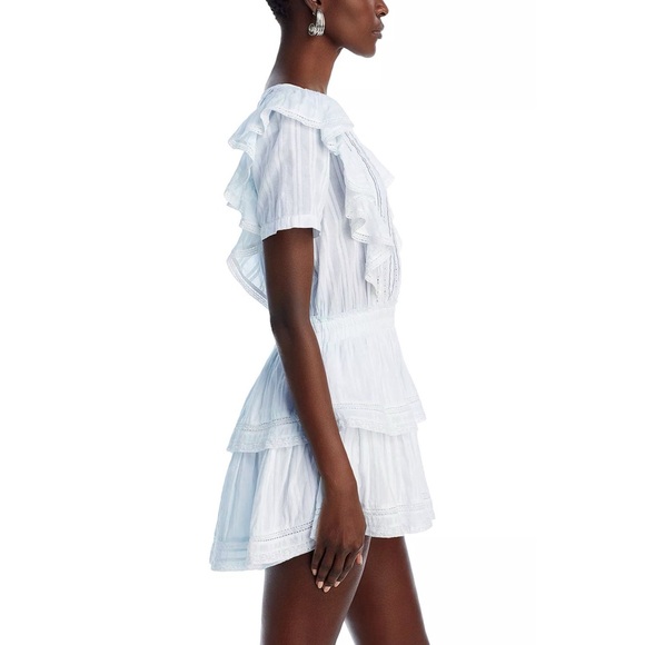 Like New LoveShackFancy Silk Chiffon Natasha Mini Dress in Baby Blue Hand Dye - Picture 2 of 10